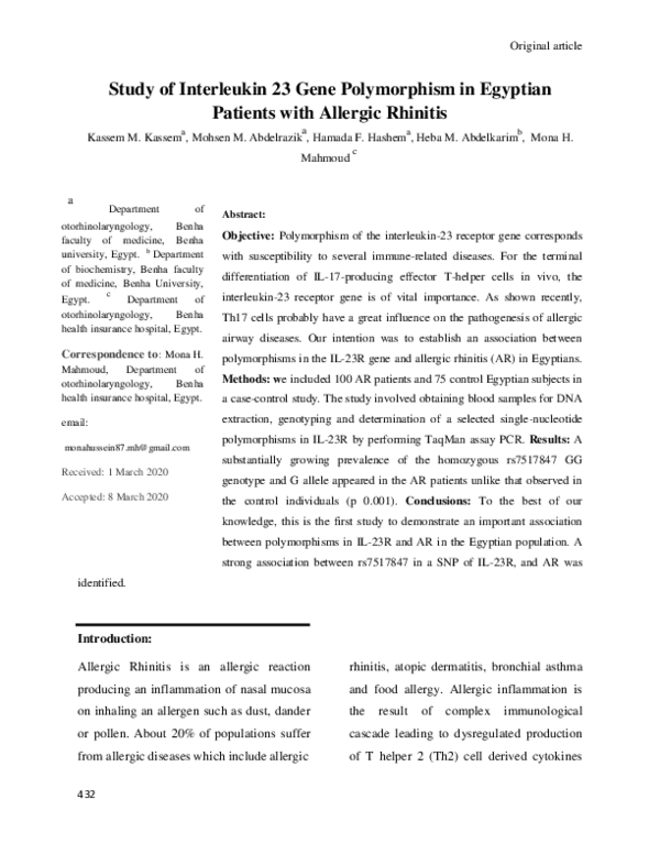 (PDF) Study of Interleukin 23 Gene Polymorphism in Egyptian Patients ...