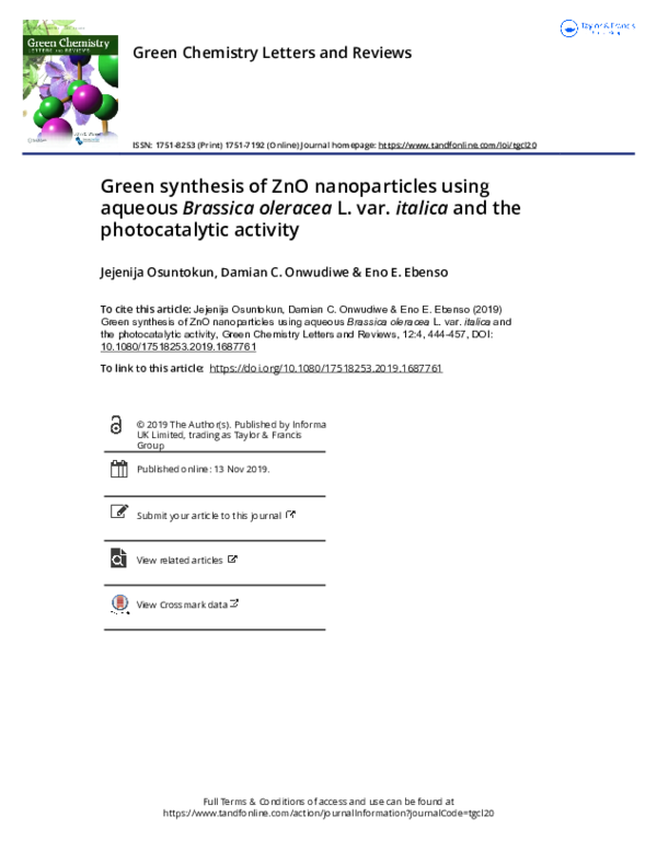 (PDF) Green synthesis of ZnO nanoparticles using aqueous Brassica ...