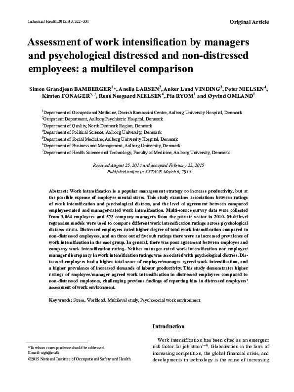 (PDF) Assessment of work intensification by managers and psychological ...