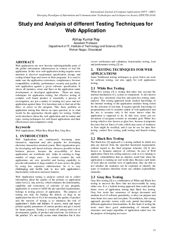 (PDF) Study and Analysis of different Testing Techniques for Web ...