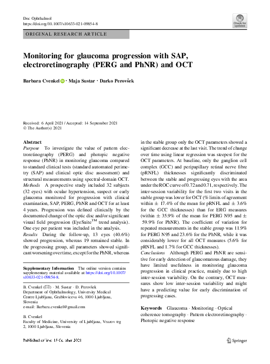 (PDF) Monitoring for glaucoma progression with SAP, electroretinography ...