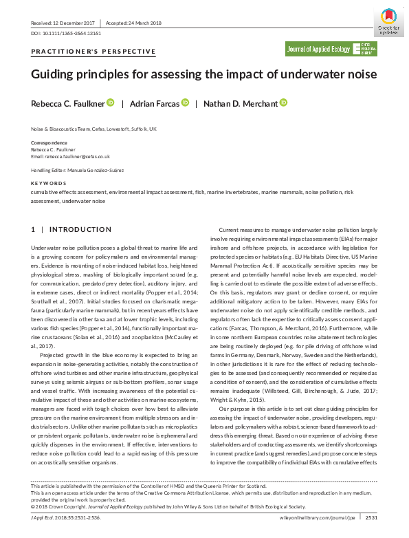 (PDF) Guiding principles for assessing the impact of underwater noise