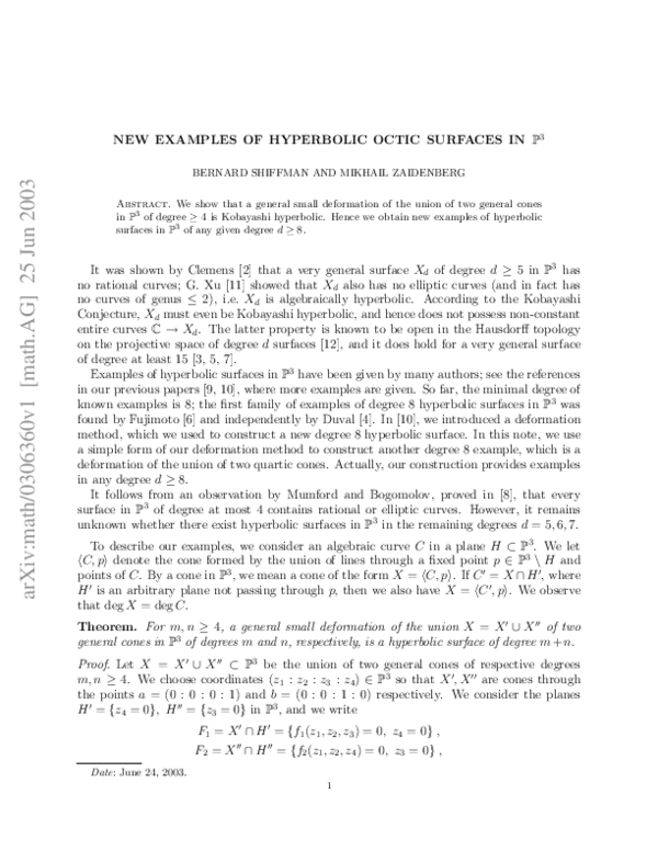 (PDF) New examples of hyperbolic octic surfaces in $\ PP^ 3$