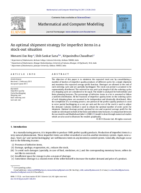 (PDF) An optimal shipment strategy for imperfect items in a stock-out ...