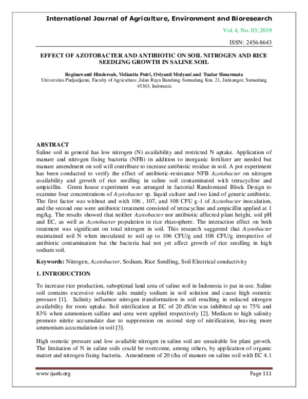 (PDF) Effect of Azotobacter and Antibiotic on Soil Nitrogen and Rice ...