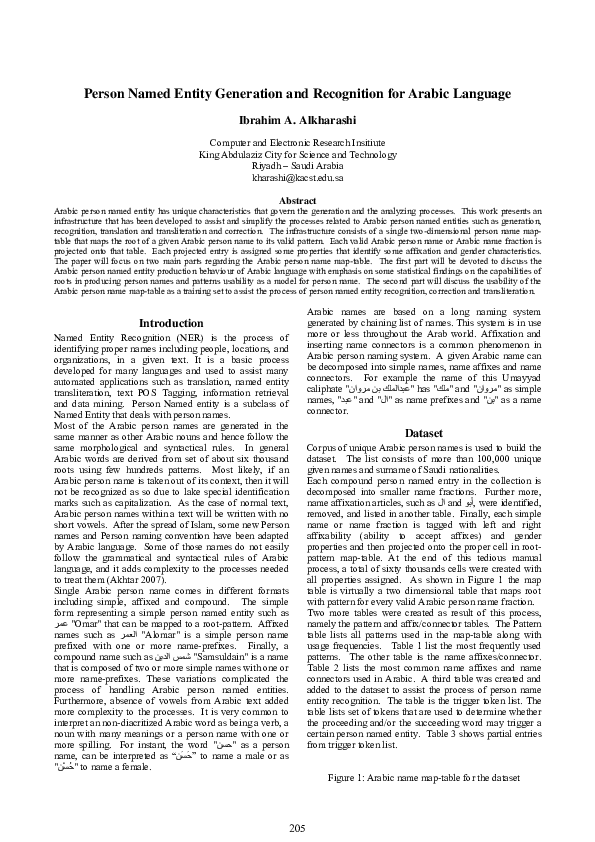 (PDF) Person Named Entity Generation and Recognition for Arabic Language