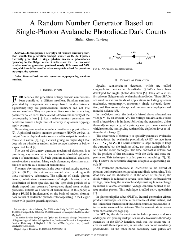 (PDF) A Random Number Generator Based on Single-Photon Avalanche ...