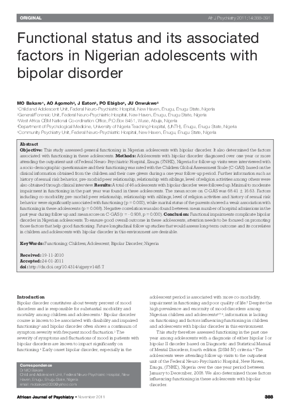 (PDF) Functional status and its associated factors in Nigerian ...