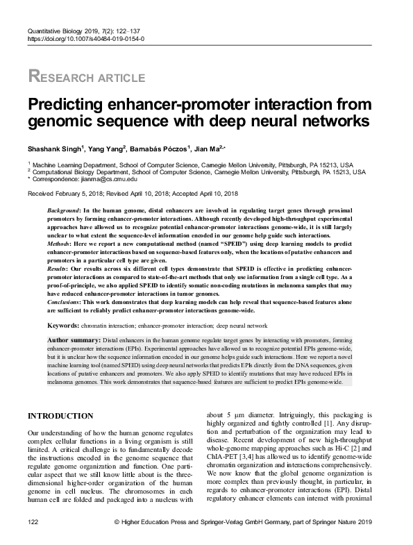 (PDF) Predicting Enhancer-Promoter Interaction from Genomic Sequence ...