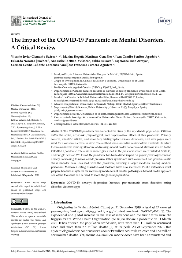 (PDF) The Impact of the COVID-19 Pandemic on Mental Disorders.A ...