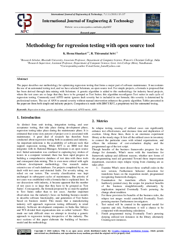 (PDF) Methodology for regression testing with open source tool
