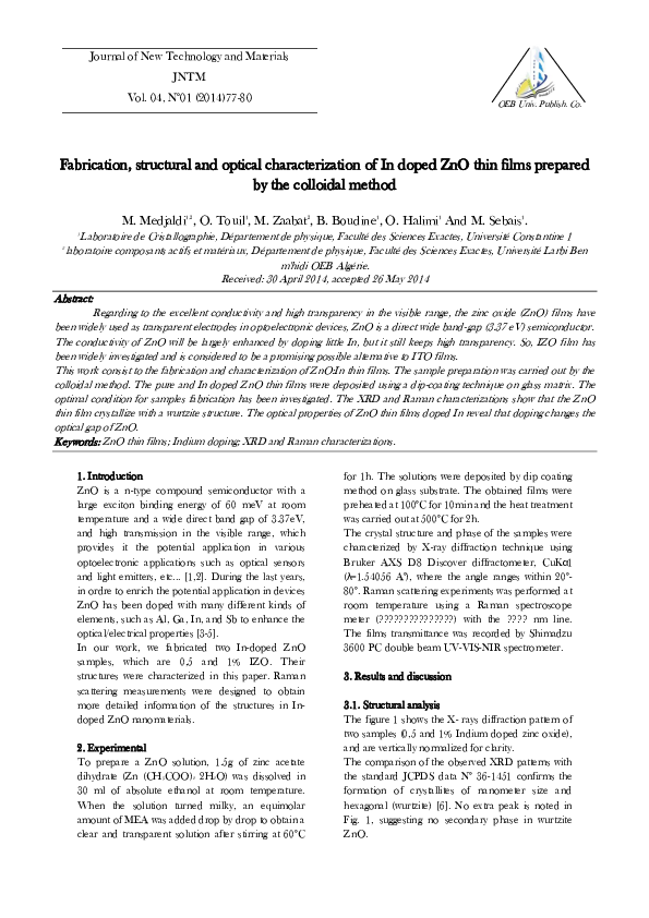 (PDF) Fabrication , Structural and Optical Characterization of in Doped ...