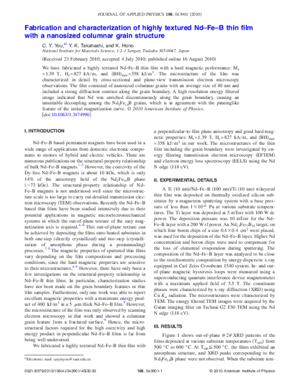(PDF) Fabrication and characterization of highly textured Nd–Fe–B thin ...