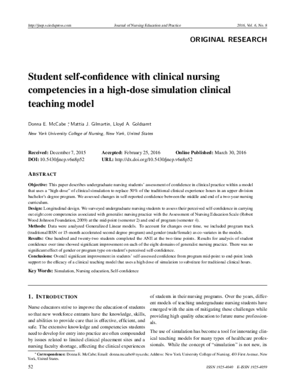 (PDF) Student self-confidence with clinical nursing competencies in a ...