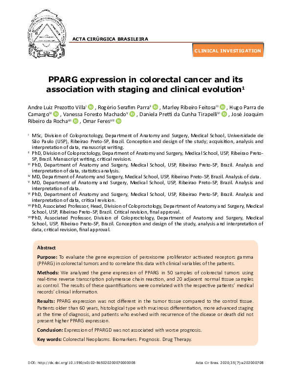 (PDF) PPARG expression in colorectal cancer and its association with ...