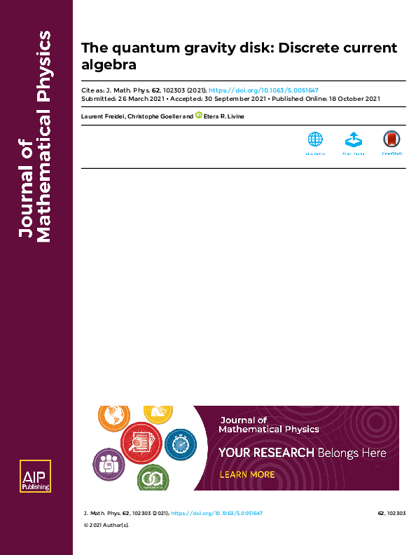 (PDF) The quantum gravity disk: Discrete current algebra