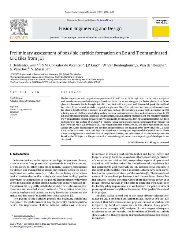 (PDF) Preliminary assessment of possible carbide formation on Be and T ...