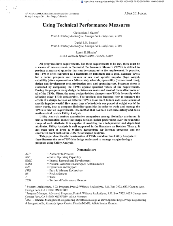 (PDF) Using Technical Performance Measures