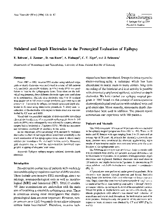 (PDF) Subdural and depth electrodes in the presurgical evaluation of ...