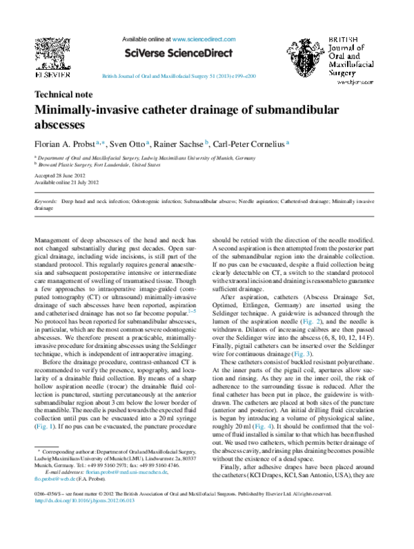 (PDF) Minimallyinvasive catheter drainage of submandibular abscesses