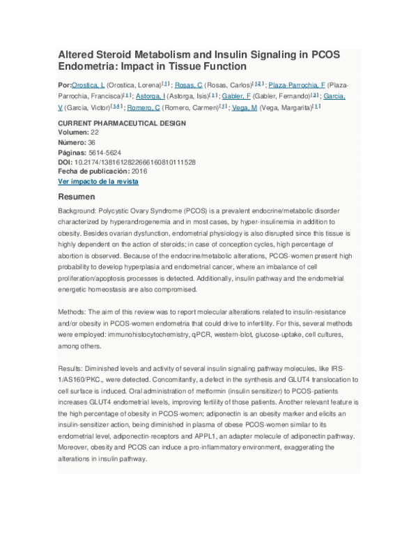 (PDF) Altered Steroid Metabolism And Insulin Signaling In Pcos ...
