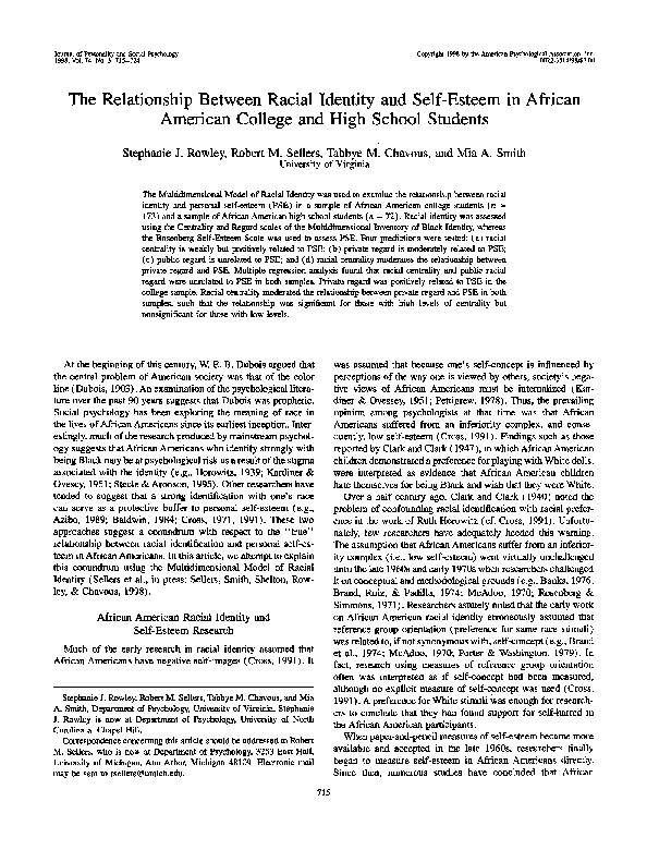 (PDF) The Relationship Between Racial Identity and Self-Esteem in ...
