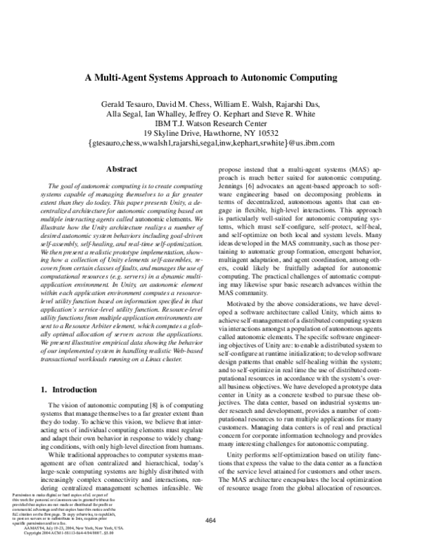 (PDF) A multi-agent systems approach to autonomic computing