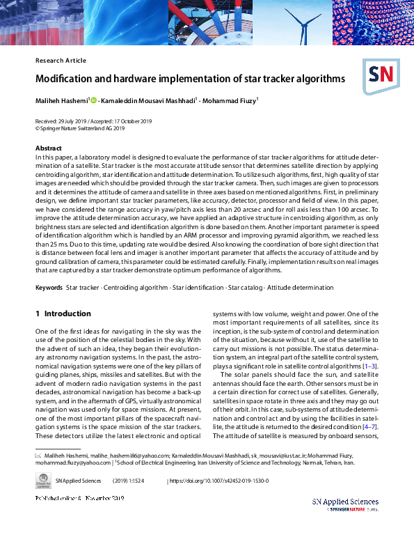 (PDF) Modification and hardware implementation of star tracker algorithms