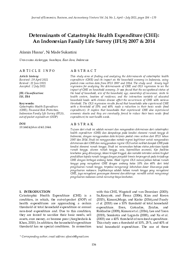 (PDF) Determinants of Catastrophic Health Expenditure (CHE): An ...