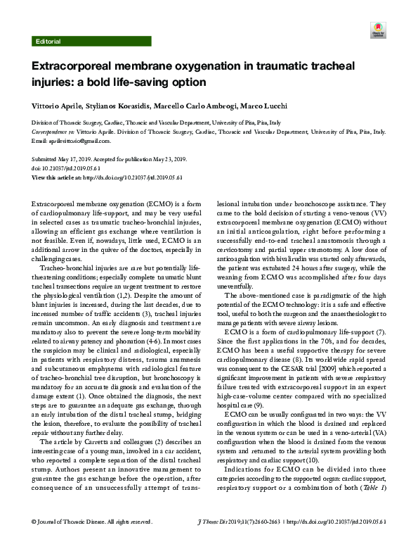 (PDF) Extracorporeal membrane oxygenation in traumatic tracheal ...