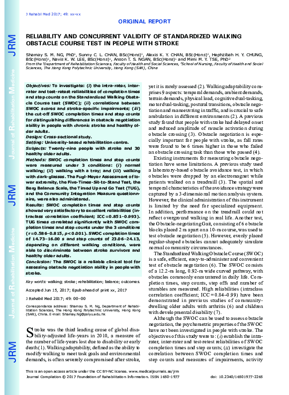 (PDF) Reliability and concurrent validity of standardized walking