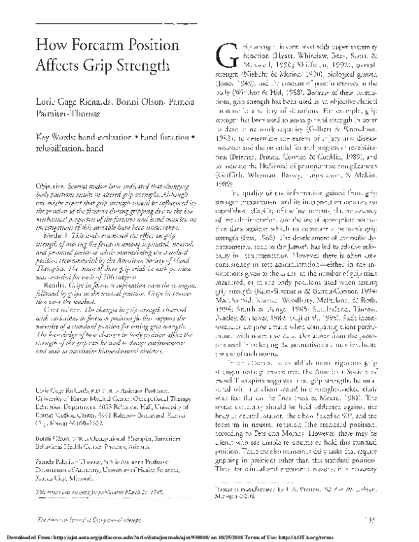 (PDF) How Forearm Position Affects Grip Strength Lorie Richards