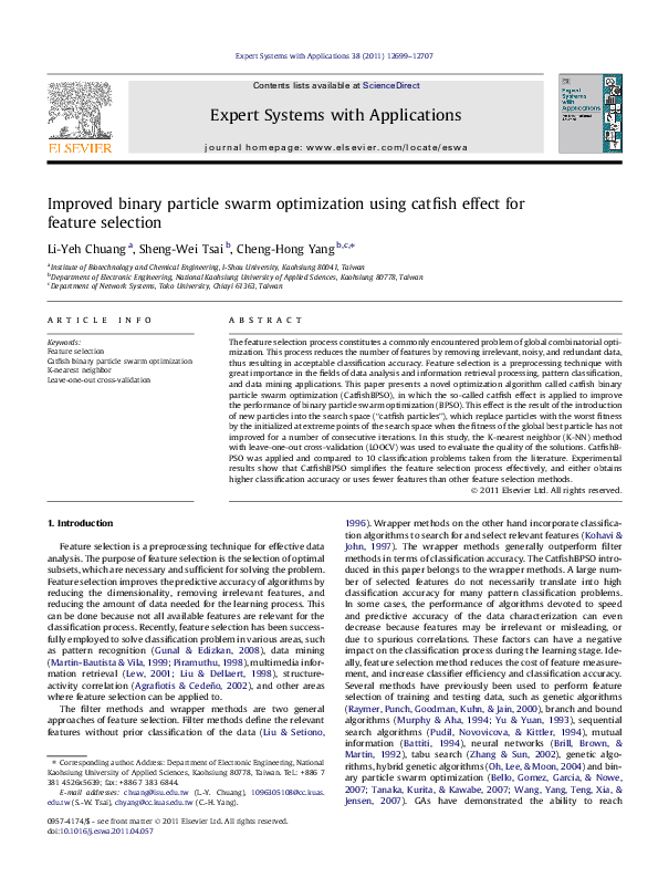 (PDF) Improved binary particle swarm optimization using catfish effect ...