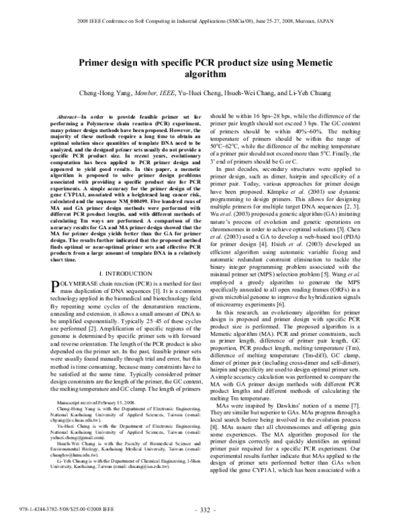 (PDF) Primer design with specific PCR product size using Memetic algorithm