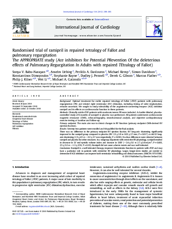 (PDF) Randomised trial of ramipril in repaired tetralogy of Fallot and ...