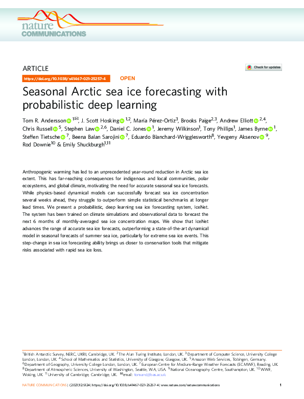 (PDF) Seasonal Arctic sea ice forecasting with probabilistic deep learning