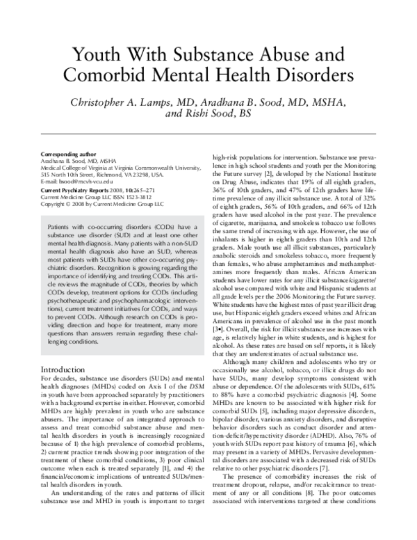 (PDF) Youth with substance abuse and comorbid mental health disorders