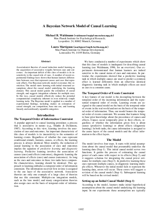 (PDF) A Bayesian network model of causal learning