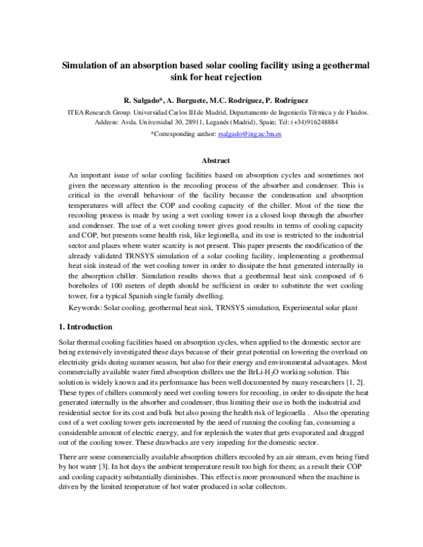 (PDF) Simulation of an absorption based solar cooling facility using a ...