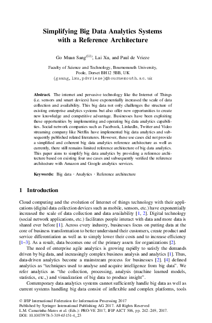 (PDF) Simplifying Big Data Analytics Systems with a Reference Architecture