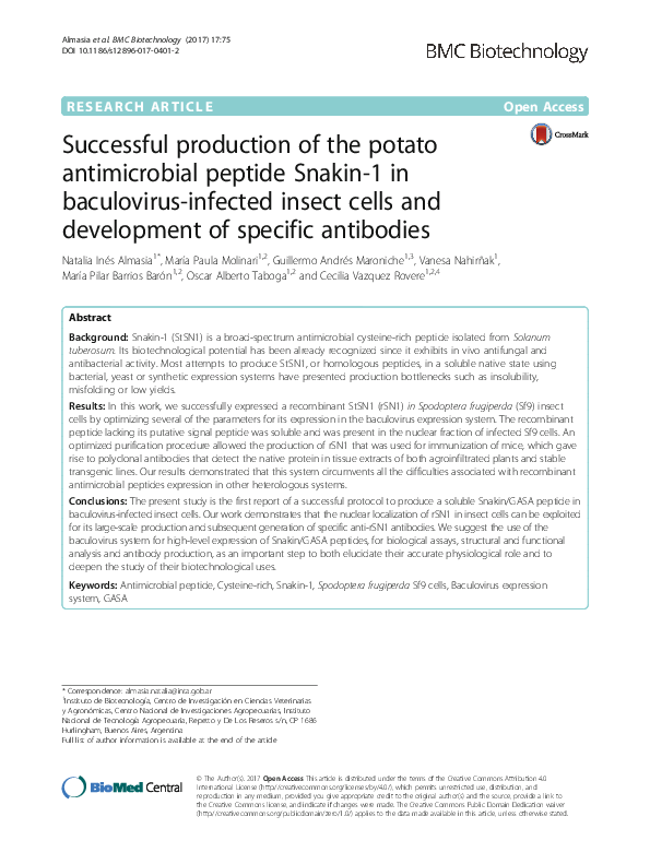 (PDF) Successful production of the potato antimicrobial peptide Snakin ...