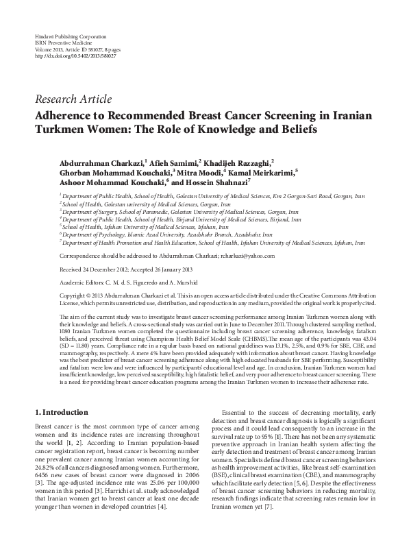 (PDF) Adherence to Recommended Breast Cancer Screening in Iranian ...