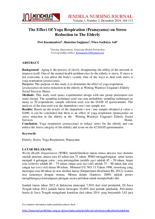 (PDF) The Effect Of Yoga Respiration (Pranayama) on Stress Reduction in ...