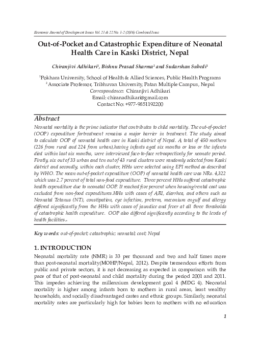(PDF) Out-of-Pocket and Catastrophic Expenditure of Neonatal Health ...