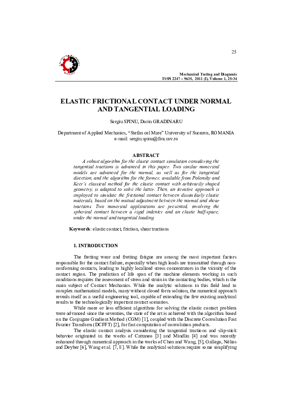 (PDF) Elastic Frictional Contact Under Normal and Tangential Loading