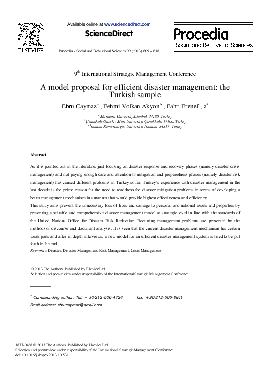 (PDF) A Model Proposal for Efficient Disaster Management