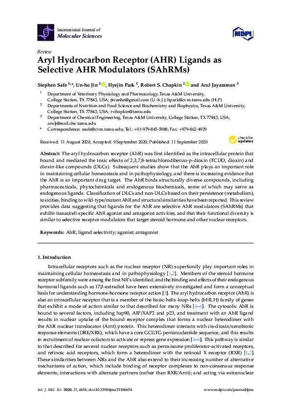 (PDF) Aryl Hydrocarbon Receptor (AHR) Ligands as Selective AHR ...