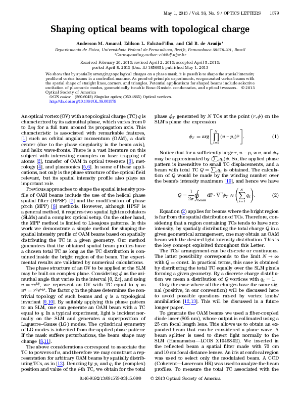 (PDF) Shaping optical beams with topological charge