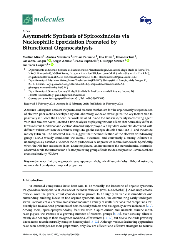 (PDF) Asymmetric Synthesis of Spirooxindoles via Nucleophilic ...