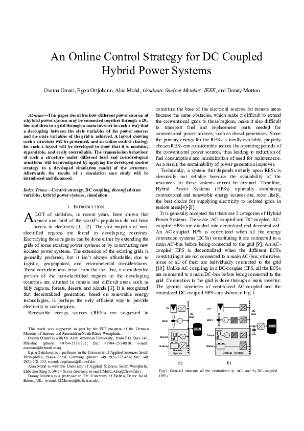 (PDF) An Online Control Strategy for DC Coupled Hybrid Power Systems